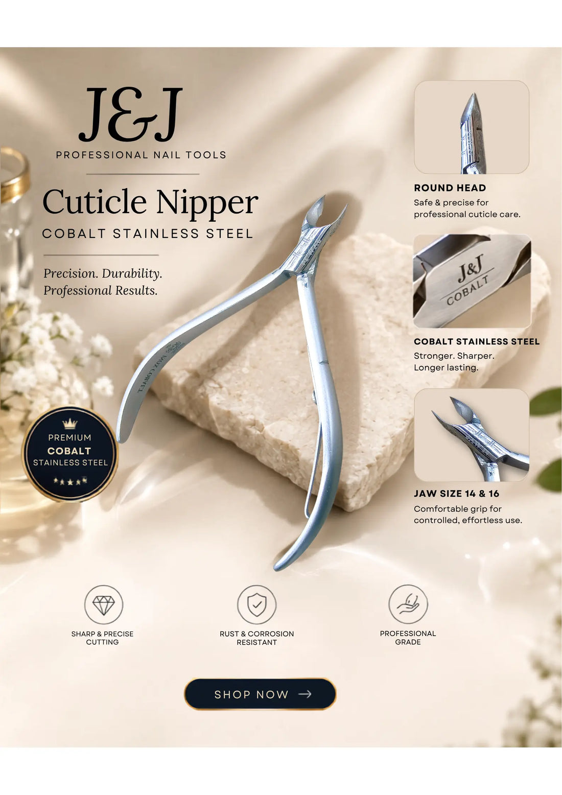 J&amp;J Professional Cobalt Stainless Steel Cuticle Nipper - 