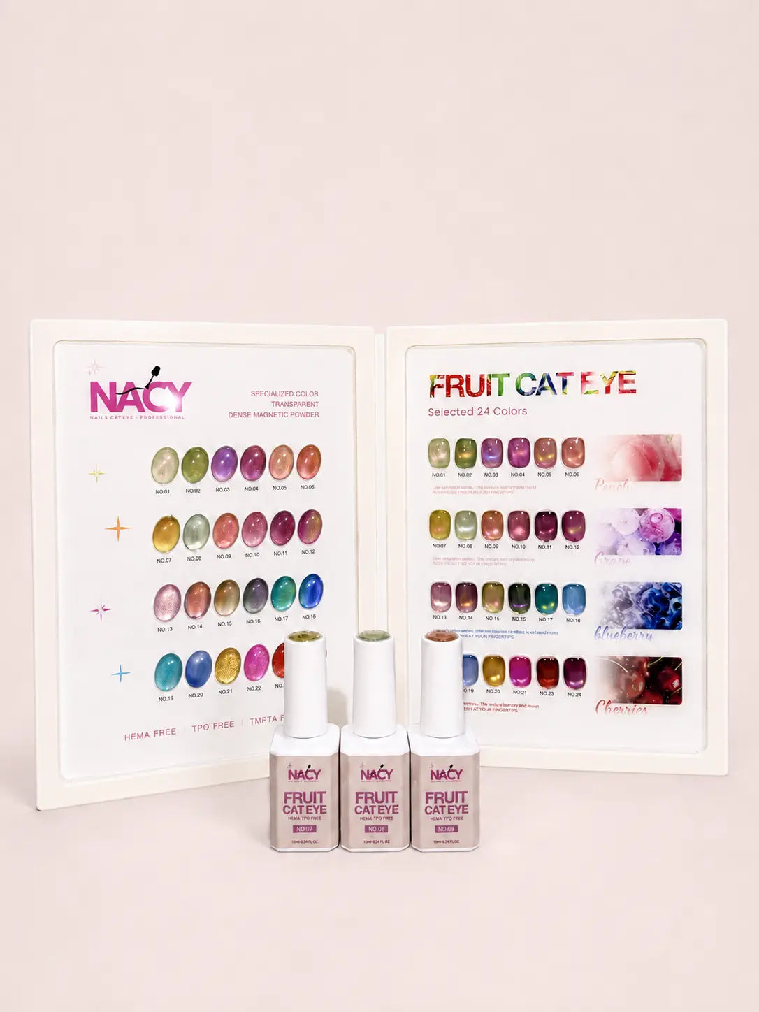 Nacy Fruit Cat Eye 24 Colors Gel 0.5oz Set / Free 1 Color Chart Display