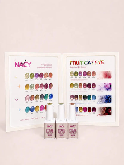 Nacy Fruit Cat Eye 24 Colors Gel 0.5oz Set / Free 1 Color Chart Display