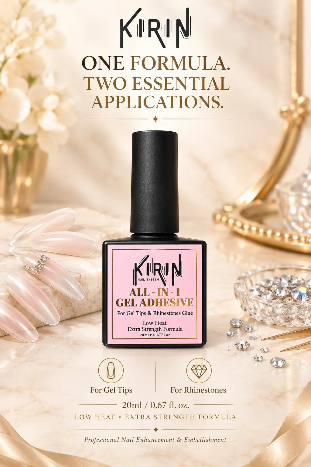 KIRIN All-in-1 Gel Adhesive for Gel Tips &amp; Rhinestone Glue (0.6oz)