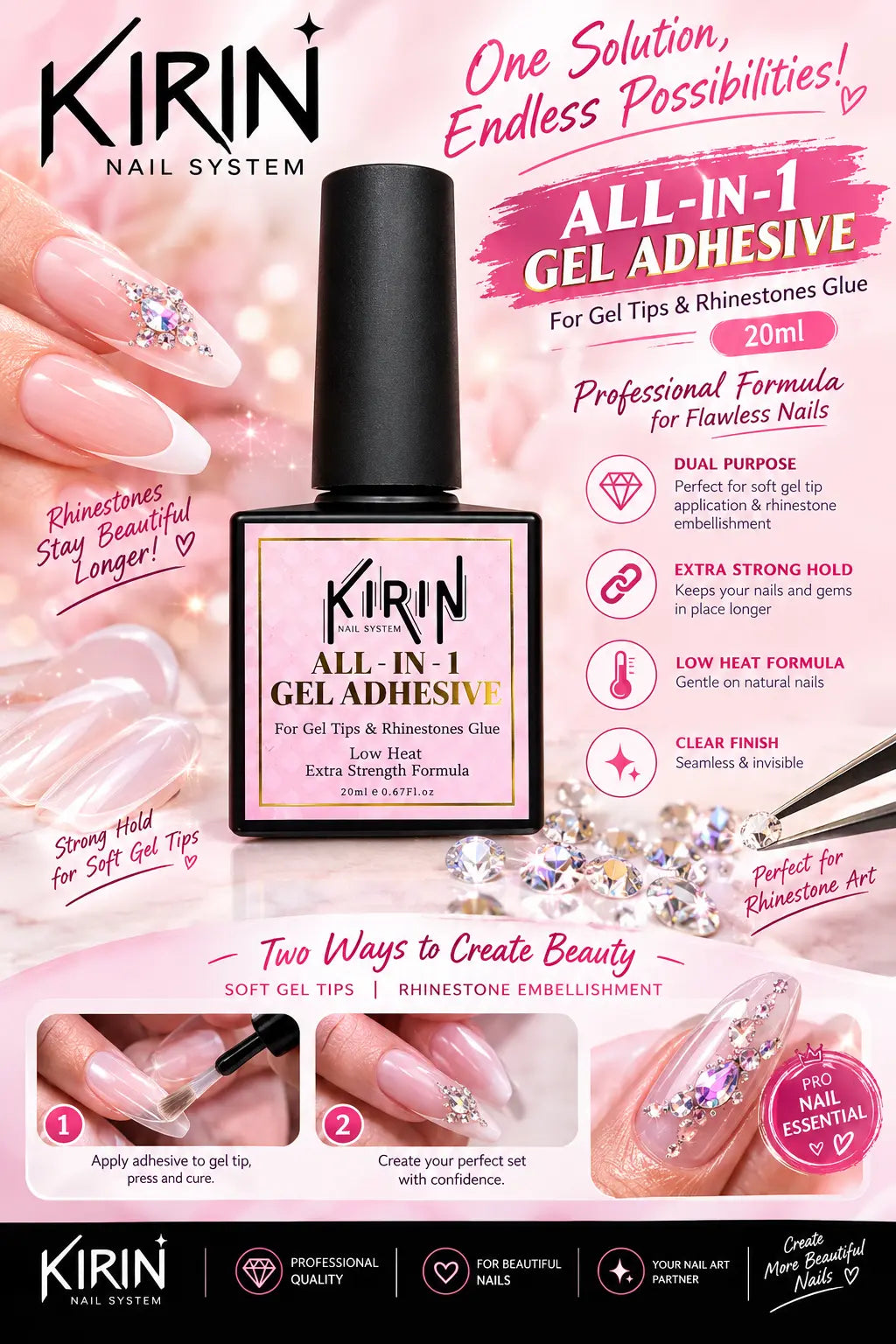 KIRIN All-in-1 Gel Adhesive for Gel Tips & Rhinestone Glue (0.6oz)