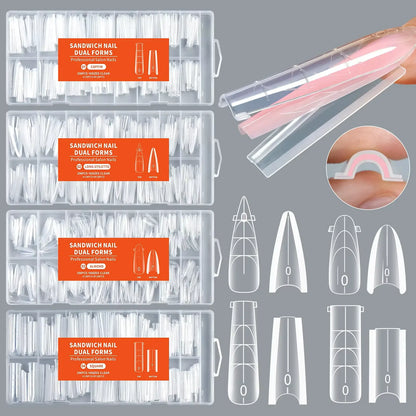 Sandwich Dual Nail Forms for Builder Gel Molding Nails Extension (Reusable, 256 Pcs, 4 Shapes available)
