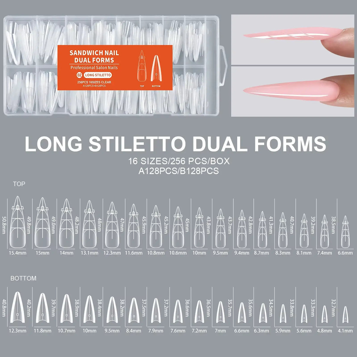 Sandwich Dual Nail Forms for Builder Gel Molding Nails Extension (Reusable, 256 Pcs, 4 Shapes available)
