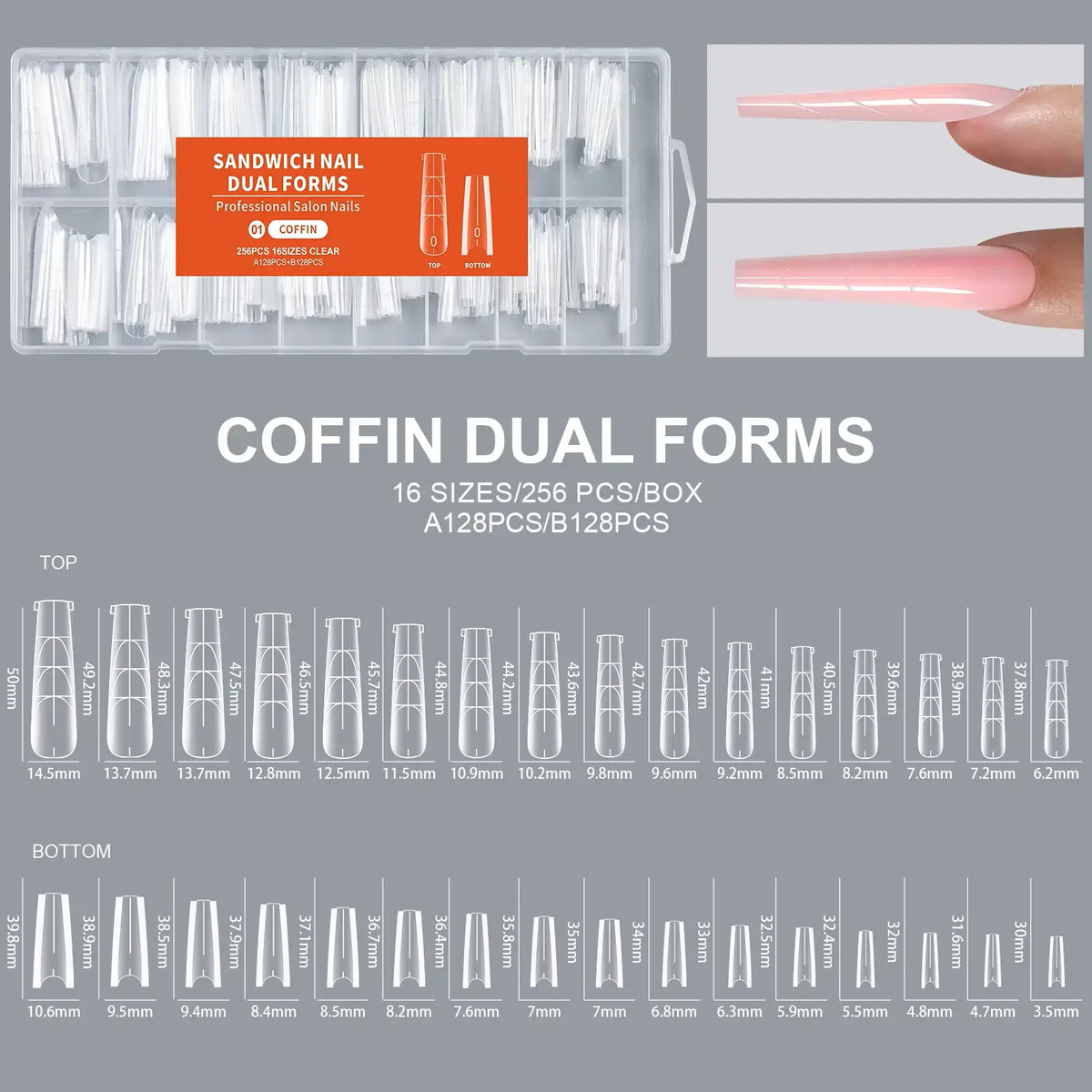 Sandwich Dual Nail Forms for Builder Gel Molding Nails Extension (Reusable, 256 Pcs, 4 Shapes available)