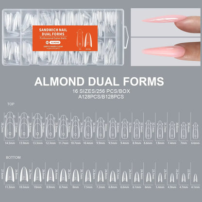 Sandwich Dual Nail Forms for Builder Gel Molding Nails Extension (Reusable, 256 Pcs, 4 Shapes available)