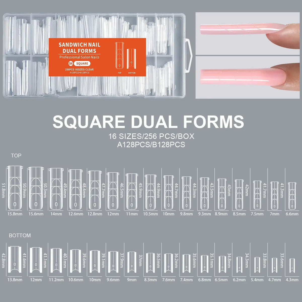 Sandwich Dual Nail Forms for Builder Gel Molding Nails Extension (Reusable, 256 Pcs, 4 Shapes available)