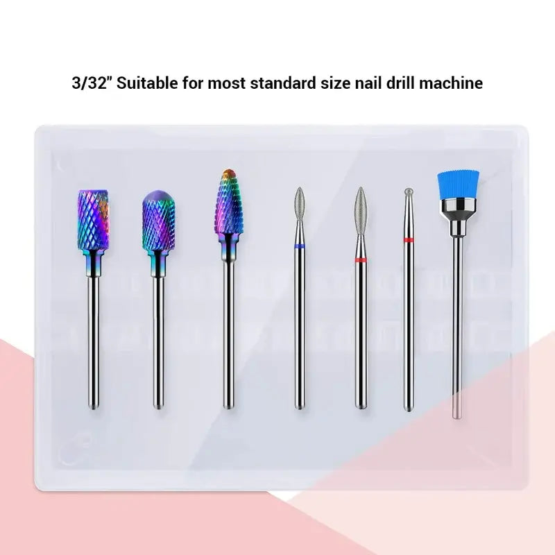 Tungsten Carbide Diamond Nail Drill Bits Set 7Pcs