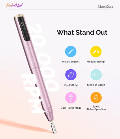 PocketNail PC100GR/PC100G Pen-Shaped Innovative Portable Rechargeable Nail Drill 20,000RPM