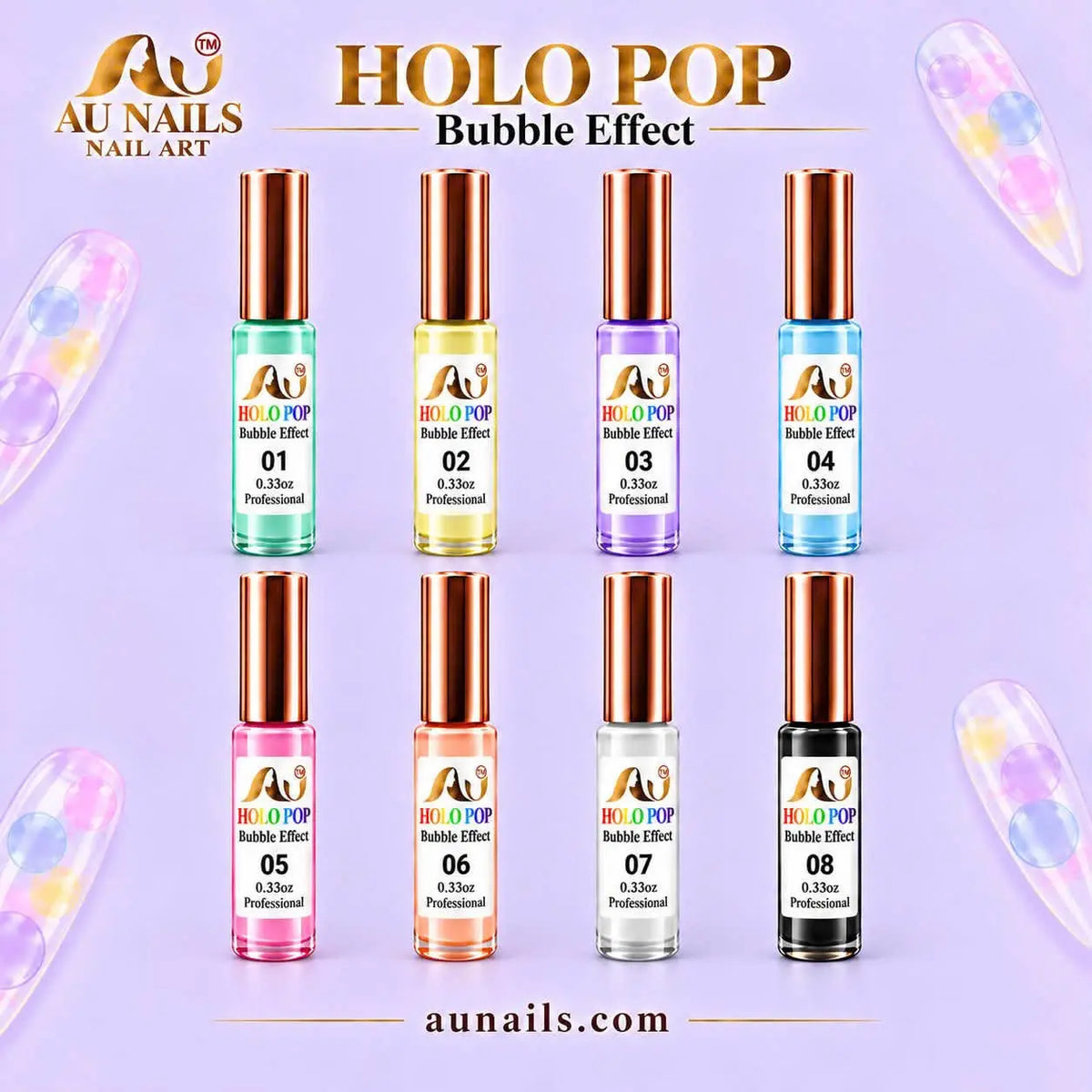 AU Holo Pop Bubble Effect Nail Art Ink Set – 8 Colors