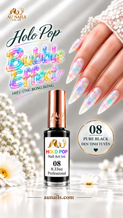 AU Holo Pop Bubble Effect Nail Art Ink 08 – Pure Black 0.33oz