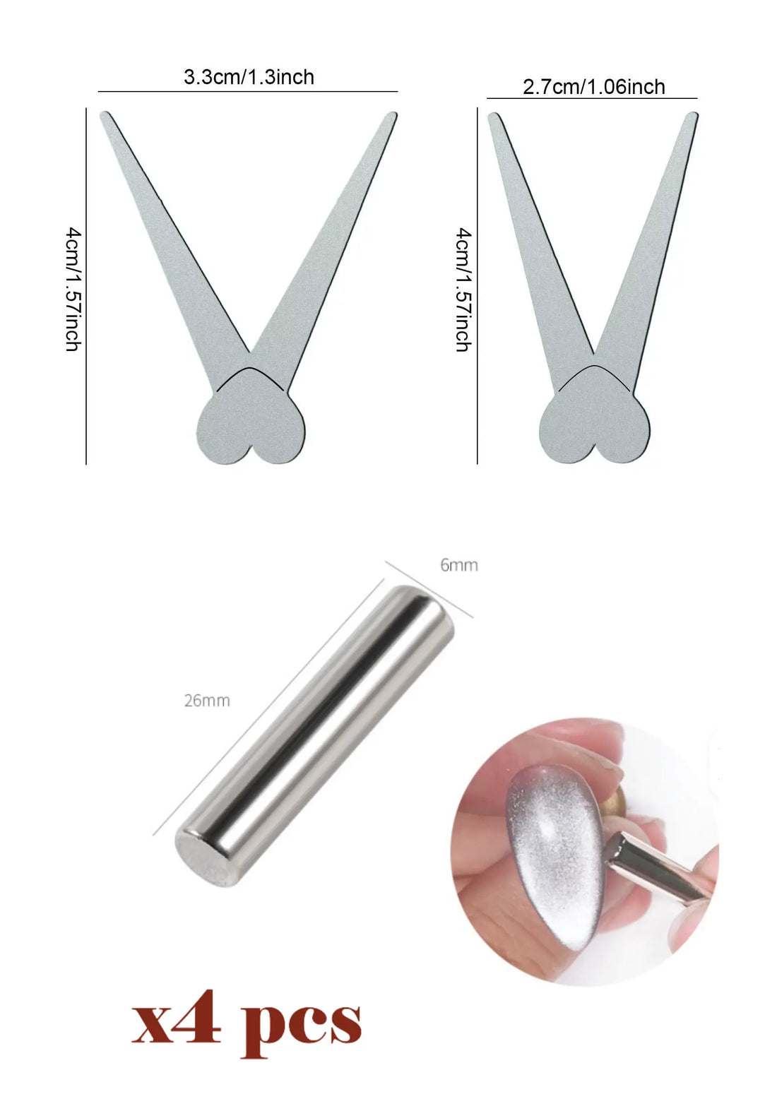Magnets Cateye design French line V Shaped (small &amp; large) &amp; cylindrical - Set of 6pcs