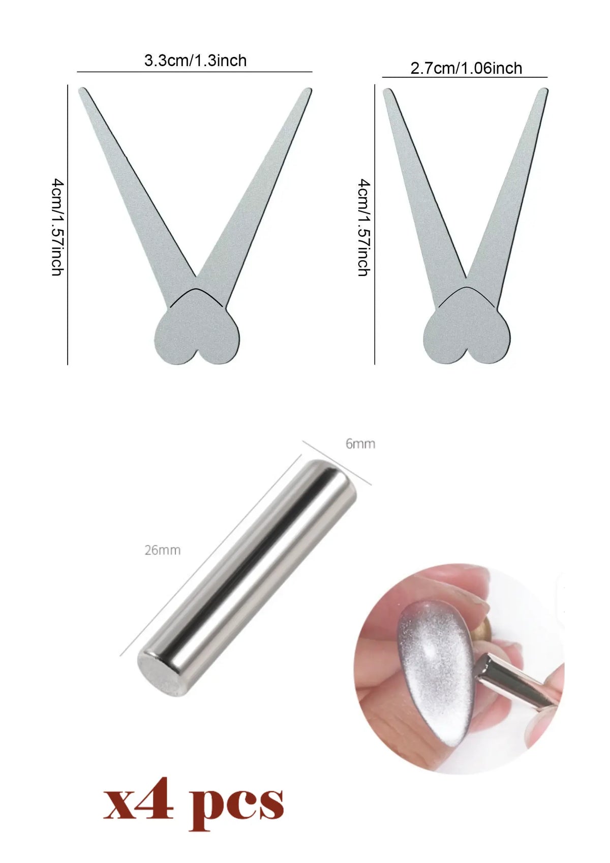 Magnets Cateye design French line V Shaped (small &amp; large) &amp; cylindrical - Set of 6pcs