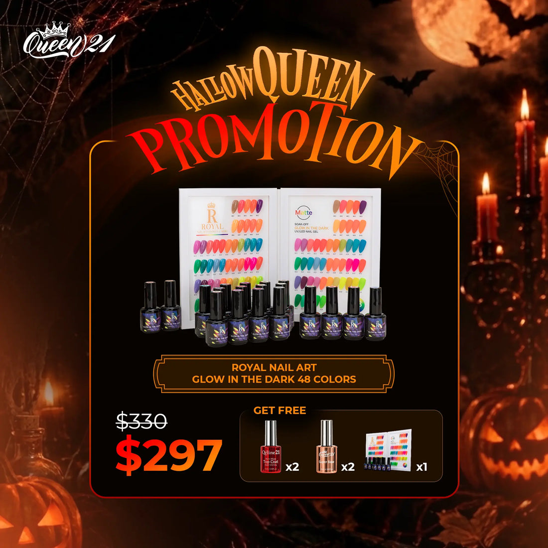 HALLOWEEN PROMOTION - Royal Nail Art - Glow In Dark Collection - 48 Colors