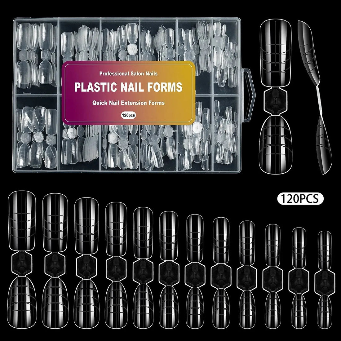 120Pcs Nail Forms Extension 2-in-1 (Almond & Square) & Nail Fixation Clips
