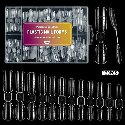 120Pcs Nail Forms Extension 2-in-1 (Almond &amp; Square) &amp; Nail Fixation Clips