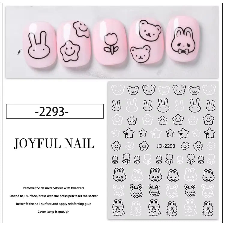 Cute Bunny Design Stickers Nail Art Decoration (Set of 4)