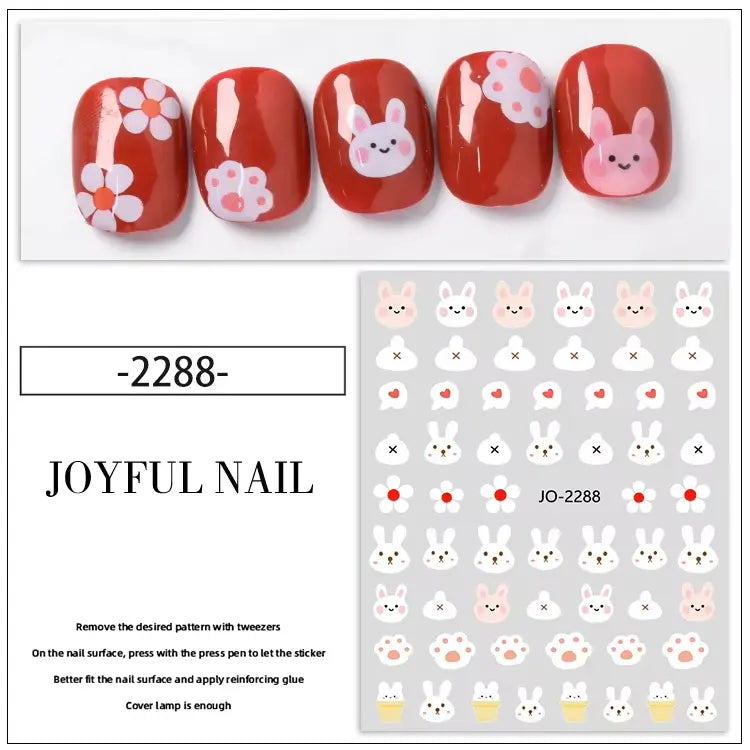 Cute Bunny Design Stickers Nail Art Decoration (Set of 4)