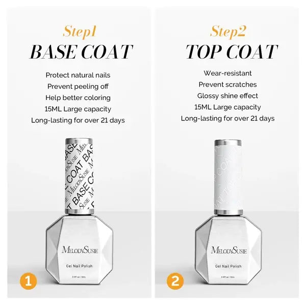 Glossy Top Coat &amp; Base Coat Nail Gel Polish 2Pcs 15ml