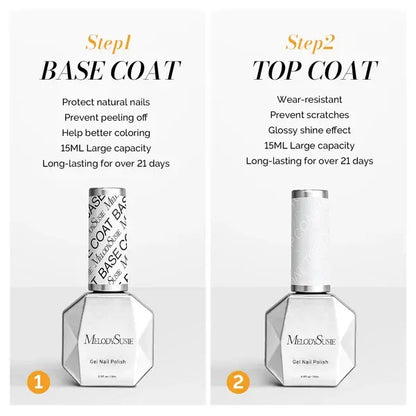 Glossy Top Coat &amp; Base Coat Nail Gel Polish 2Pcs 15ml