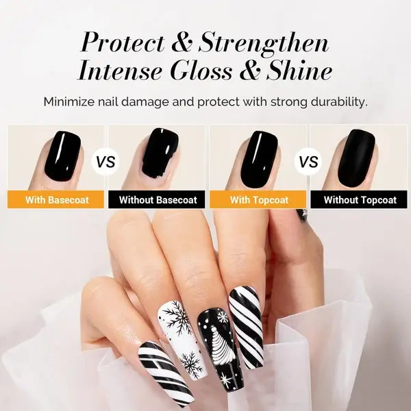 Glossy Top Coat &amp; Base Coat Nail Gel Polish 2Pcs 15ml