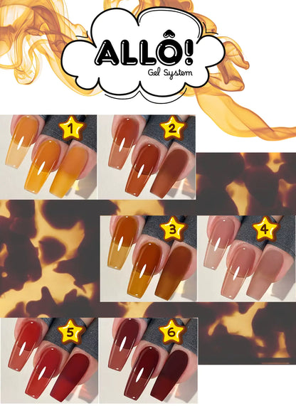 ALLÔ New 6 Shades Tortoiseshell Amber Gel Collection TPO/HEMA-Free &amp; FREE Clear White Cateye / Fairydust Chrome Powder - Fall collection 2026
