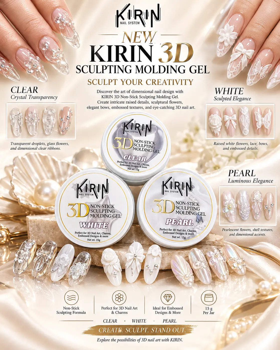 KIRIN 3D Non-stick Sculpting Molding Jam Gel 15g - Available in Clear/White/Pearl White