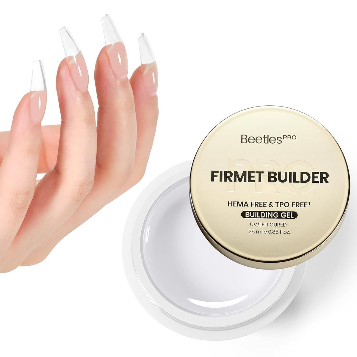 Beetles Hard Gel HEMA &amp; TPO-Free &amp; Low Heat, Clear Builder Nail Gel for Pro