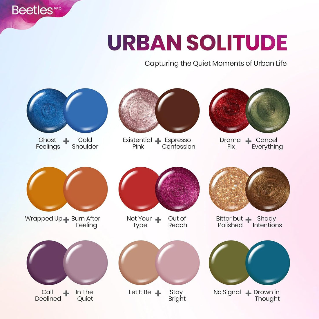Beetles PRO 42Pcs Gel Polish Kit – Urban Solitude Collection, 18 Colors Gel