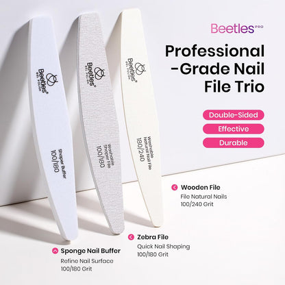 Beetles Pro Nail File and Buffer 3Pcs 100/180/240 Grit Double Sided Tool