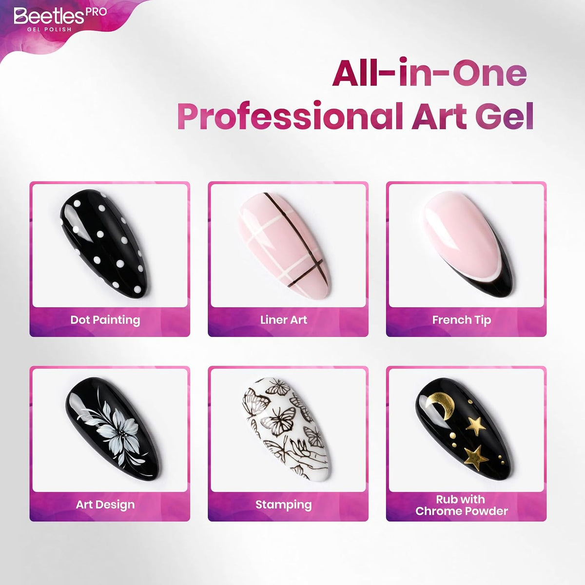 Beetles PRO Black &amp; White Painting Gel for Nail Art, Creamy Gel