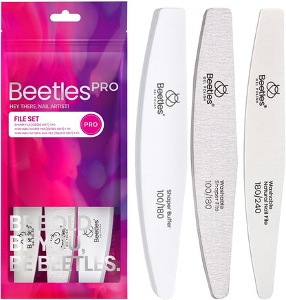 Beetles Pro Nail File and Buffer 3Pcs 100/180/240 Grit Double Sided Tool