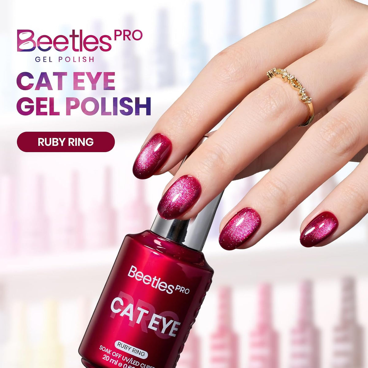 Beetles Cat Eye Gel Polish, Red Cat Eye Gel Magnetic, Ruby Ring