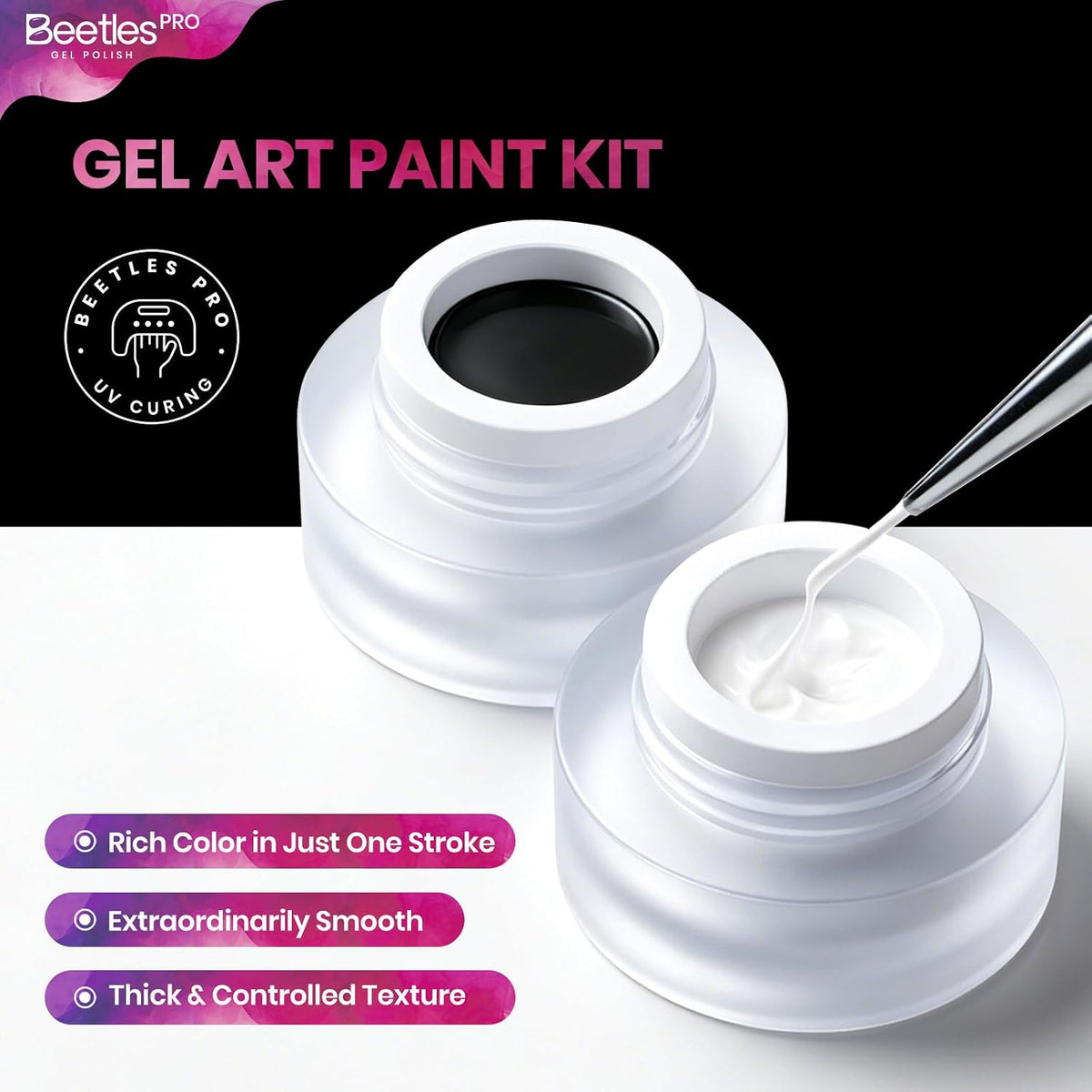 Beetles PRO Black &amp; White Painting Gel for Nail Art, Creamy Gel