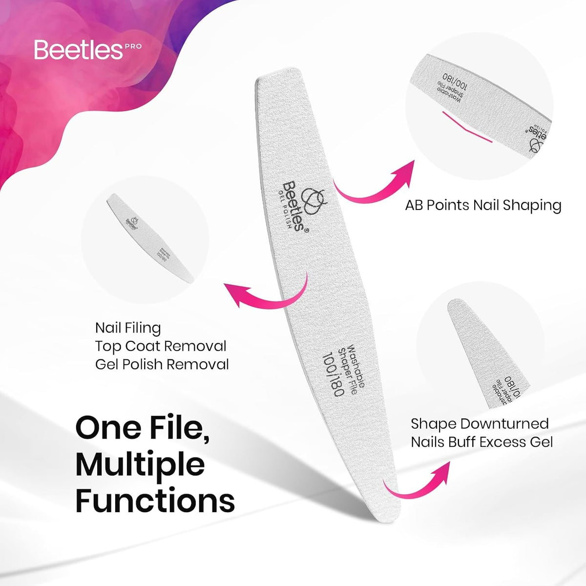 Beetles Pro 25-Pcs Nail File – Professional 100/180 Grit Double Sided