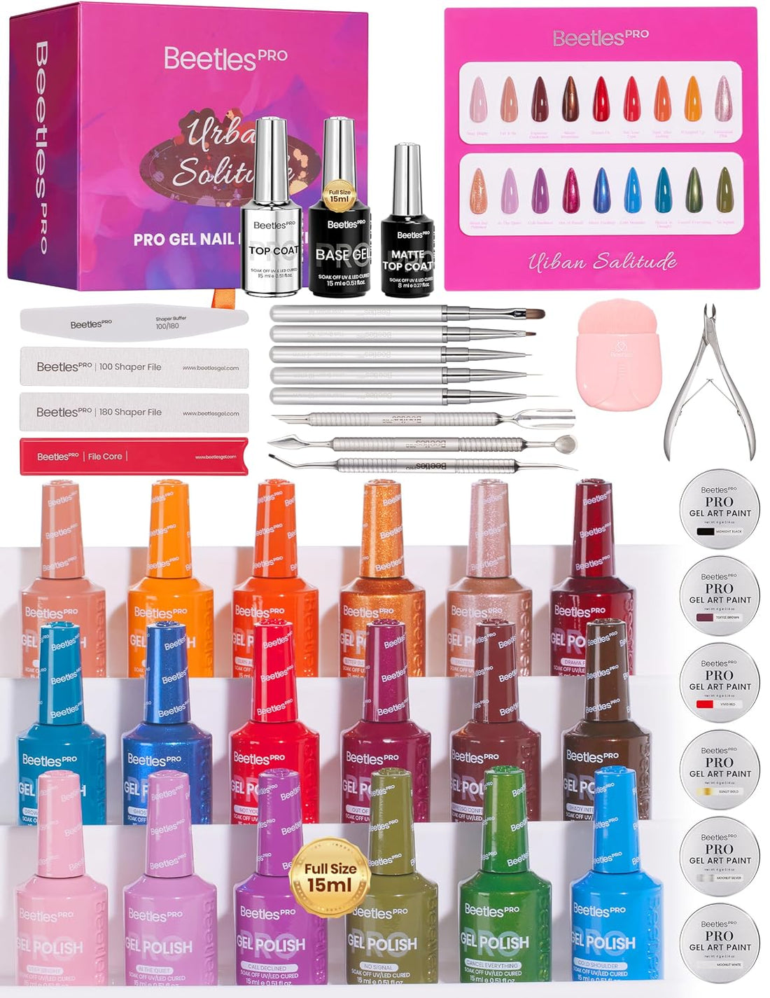 Beetles PRO 42Pcs Gel Polish Kit – Urban Solitude Collection, 18 Colors Gel