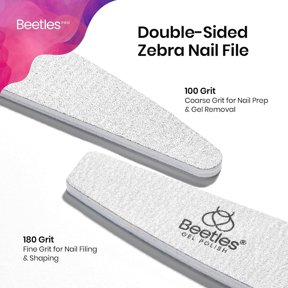 Beetles Pro 25-Pcs Nail File – Professional 100/180 Grit Double Sided