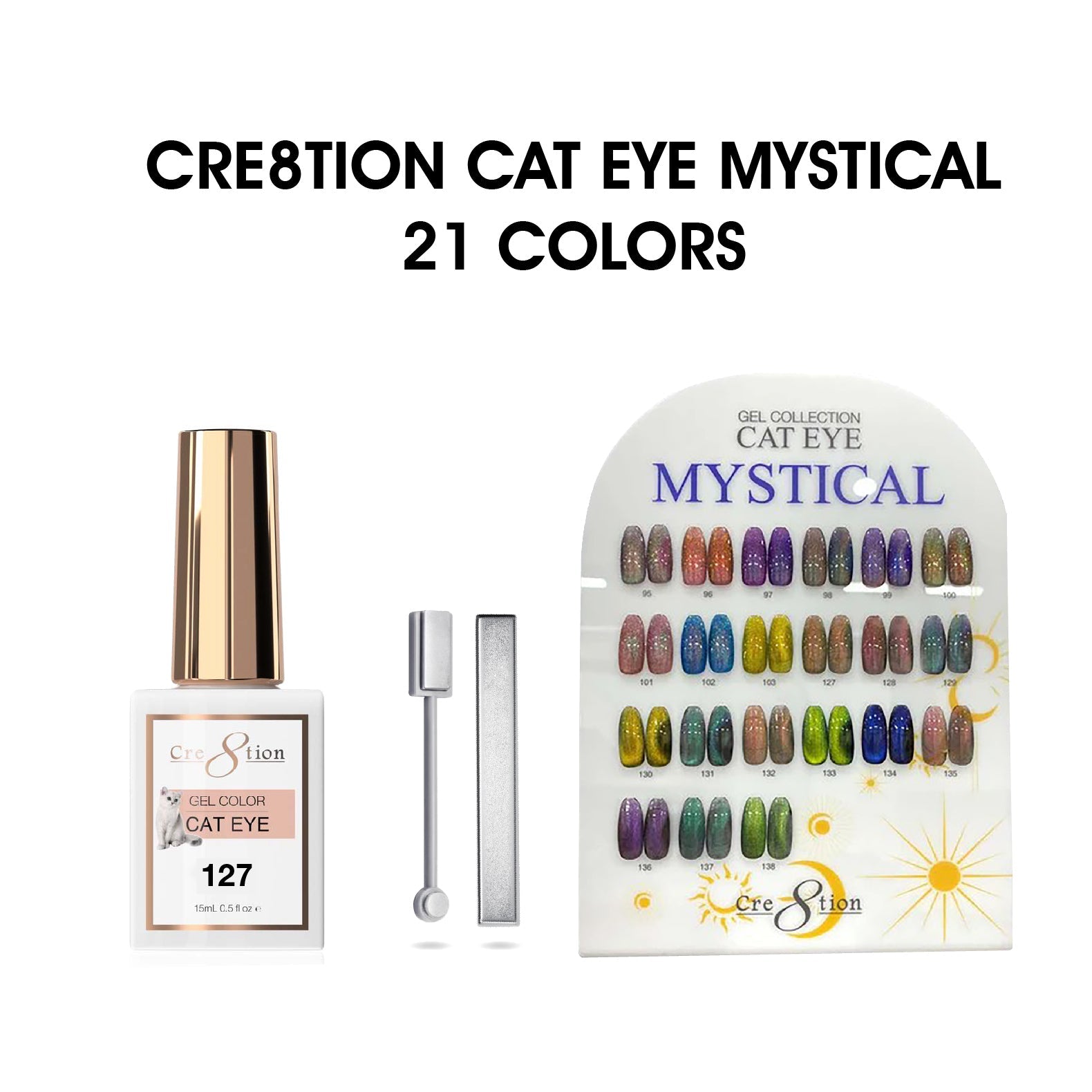 Cre8tion Mystical Cat Eye Gel Set - 21 Colors, 0.5 fl oz Each