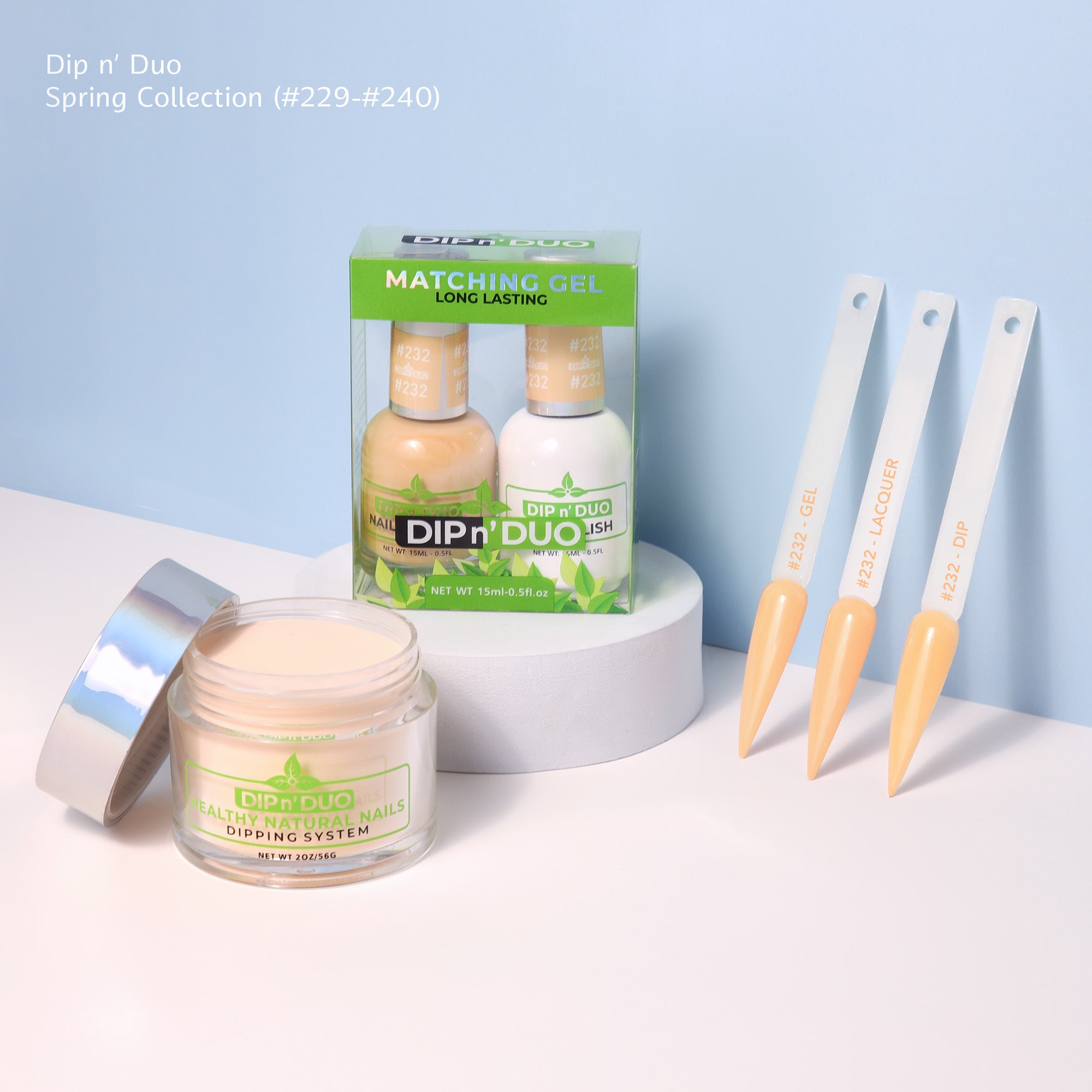 Dip n Duo Spring Collection – Light Orange Gel Polish, Nail Lacquer, &amp; Dipping Powder, Color 232