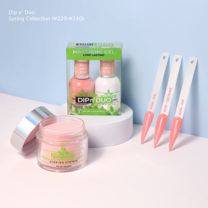Dip n Duo Spring Collection – Coral Pink Gel Polish, Nail Lacquer, &amp; Dipping Powder, Color 236