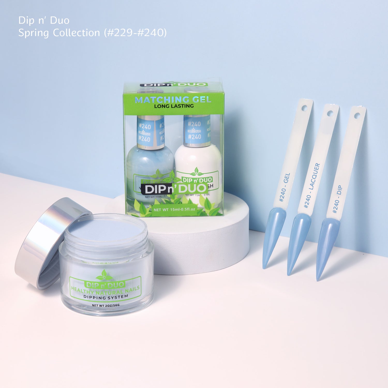Dip n Duo Spring Collection – Blue Sky Gel Polish, Nail Lacquer, &amp; Dipping Powder, Color 240