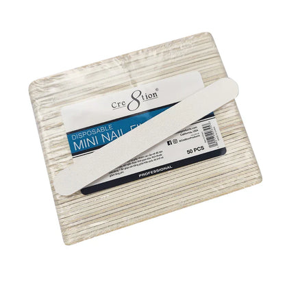 Cre8tion Disposable Mini Nail File Wood Center White, Grit 180/180, CASE (Pk: 100 packs/case)