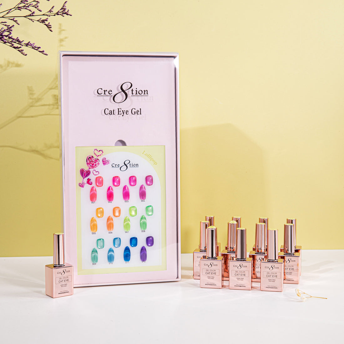 Cre8tion Cat Eye Lollipops Gel Kit – 12 Colors, 0.5 fl oz (15 mL) Each