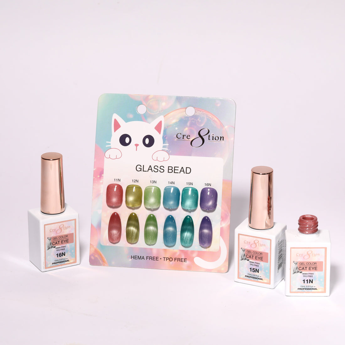 Cre8tion Glass Bead Cat Eye Gel Set - 6 Colors, 0.5 fl oz Each