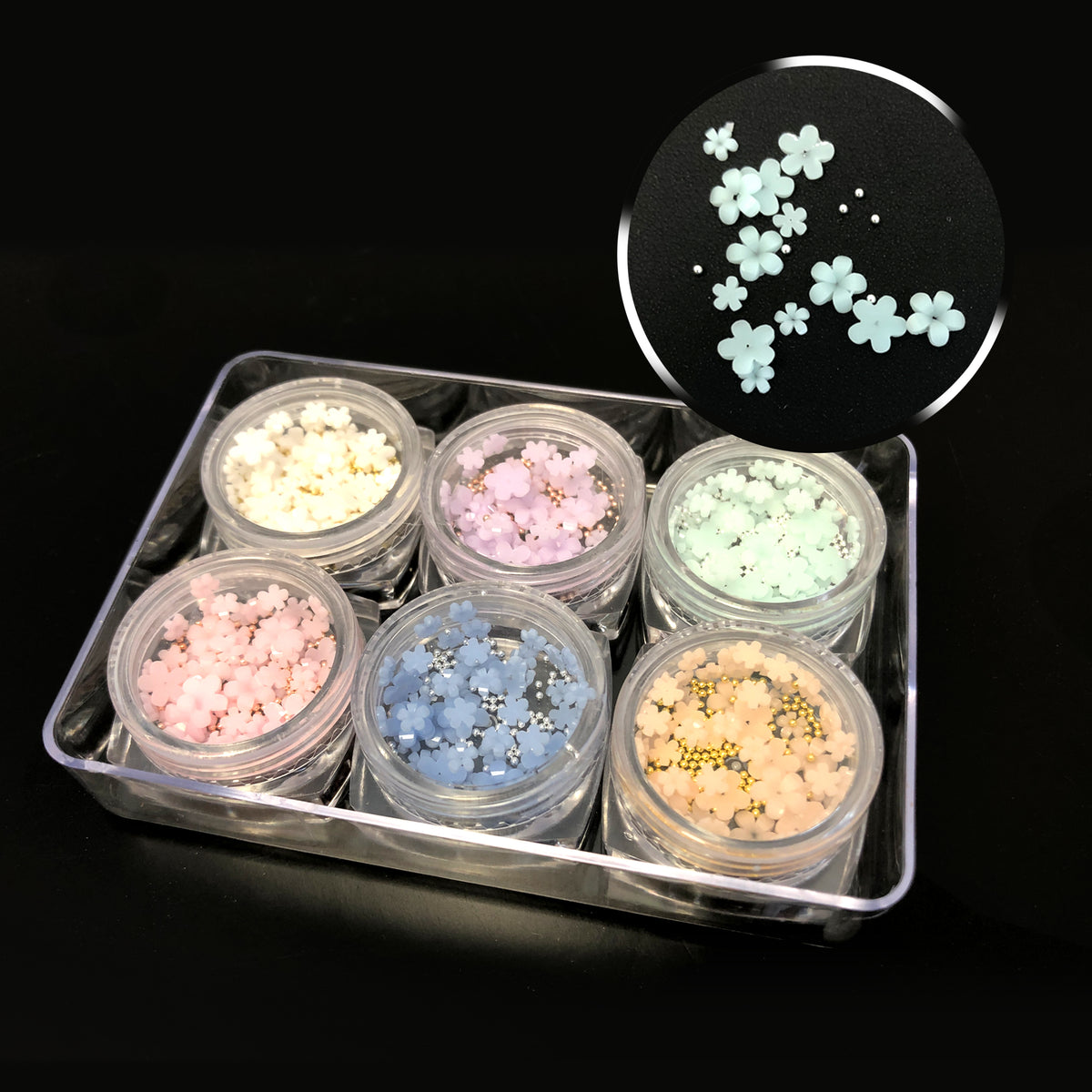 CLEARANCE (NO RETURN/ NO REFUND) - Nail Art 3D Flower Charm Changing Color - 6 Colors/Box