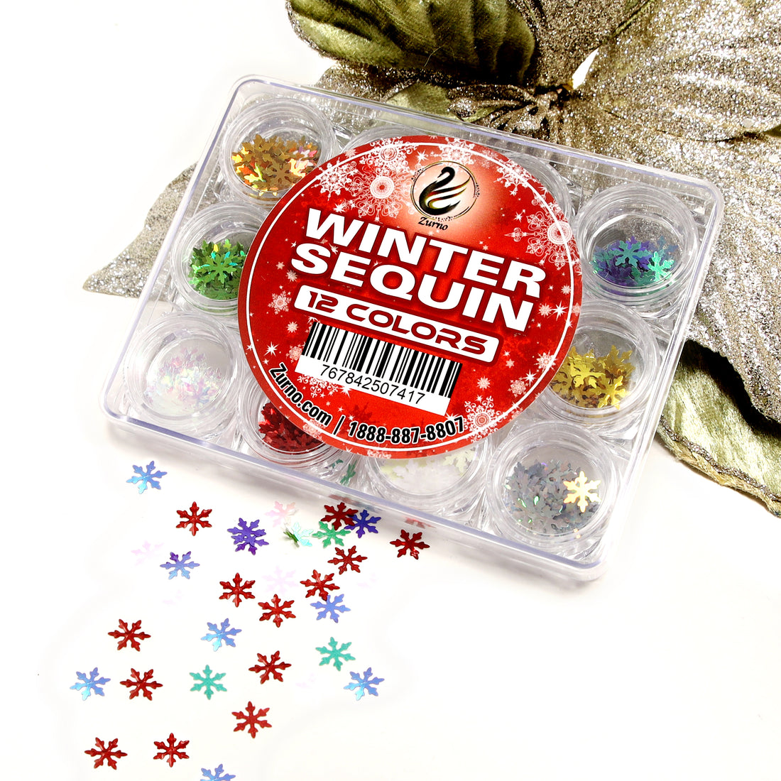 [CLEARANCE - NO REFUND/NO RETURN] Nail Art Winter &amp; Snow Sequin - 12 Colors/Box